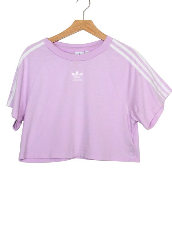 adidas Tops - Adidas purple crewneck crop top trefoil embroidered short sleeve tee shirt
